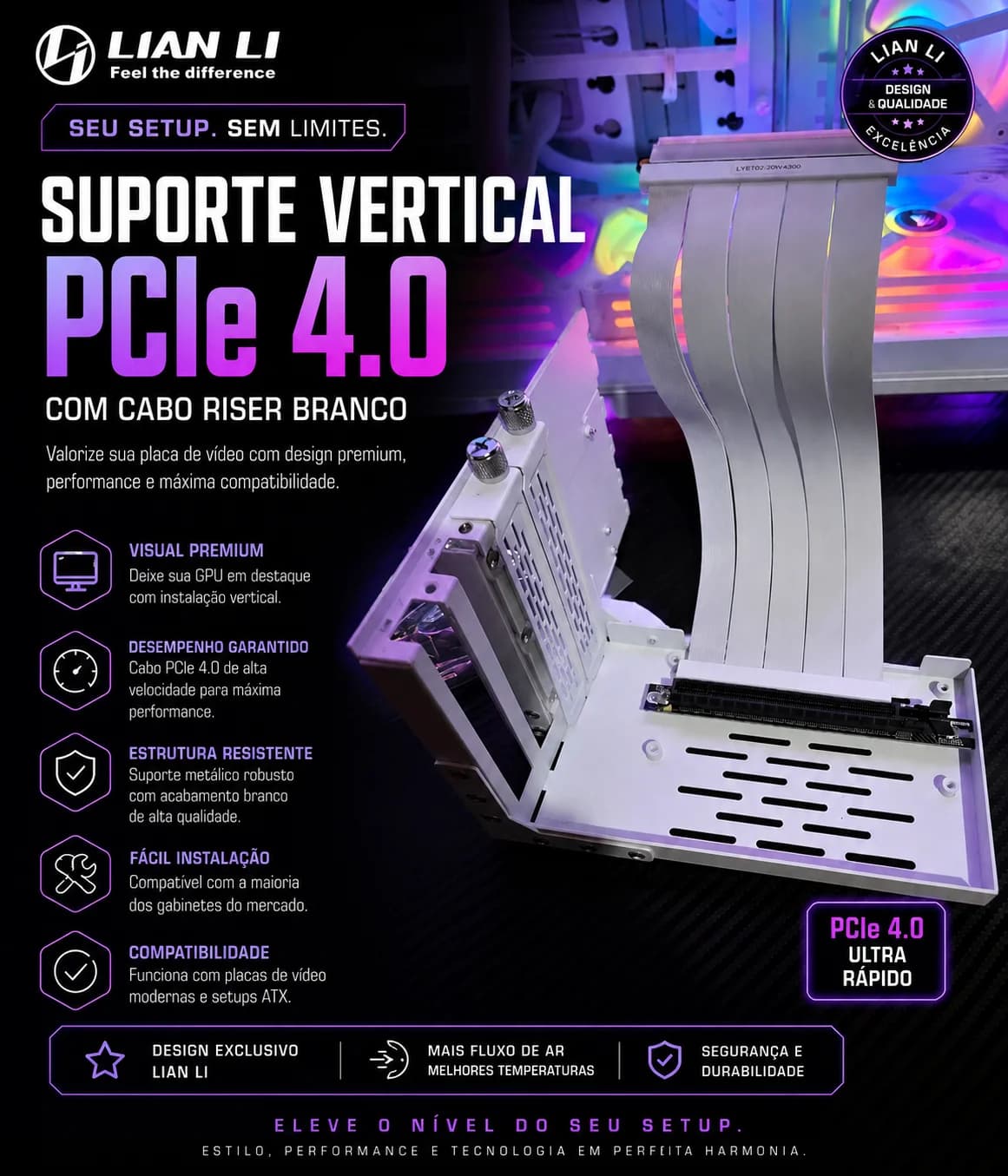 Outros Lian Li SUPORTE VERTICAL LIAN LI PCIE 4.0 - BRANCO, seminovo
